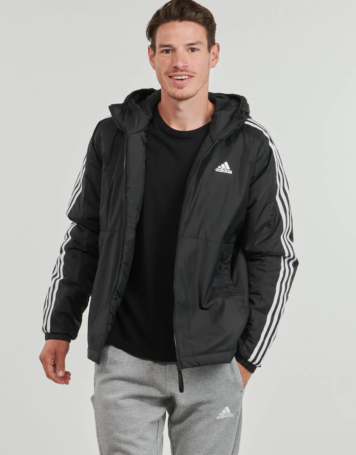 Manteaux^Adidas Sportswear - Essentials 3-Stripes Insulated Hooded Jacket Noir