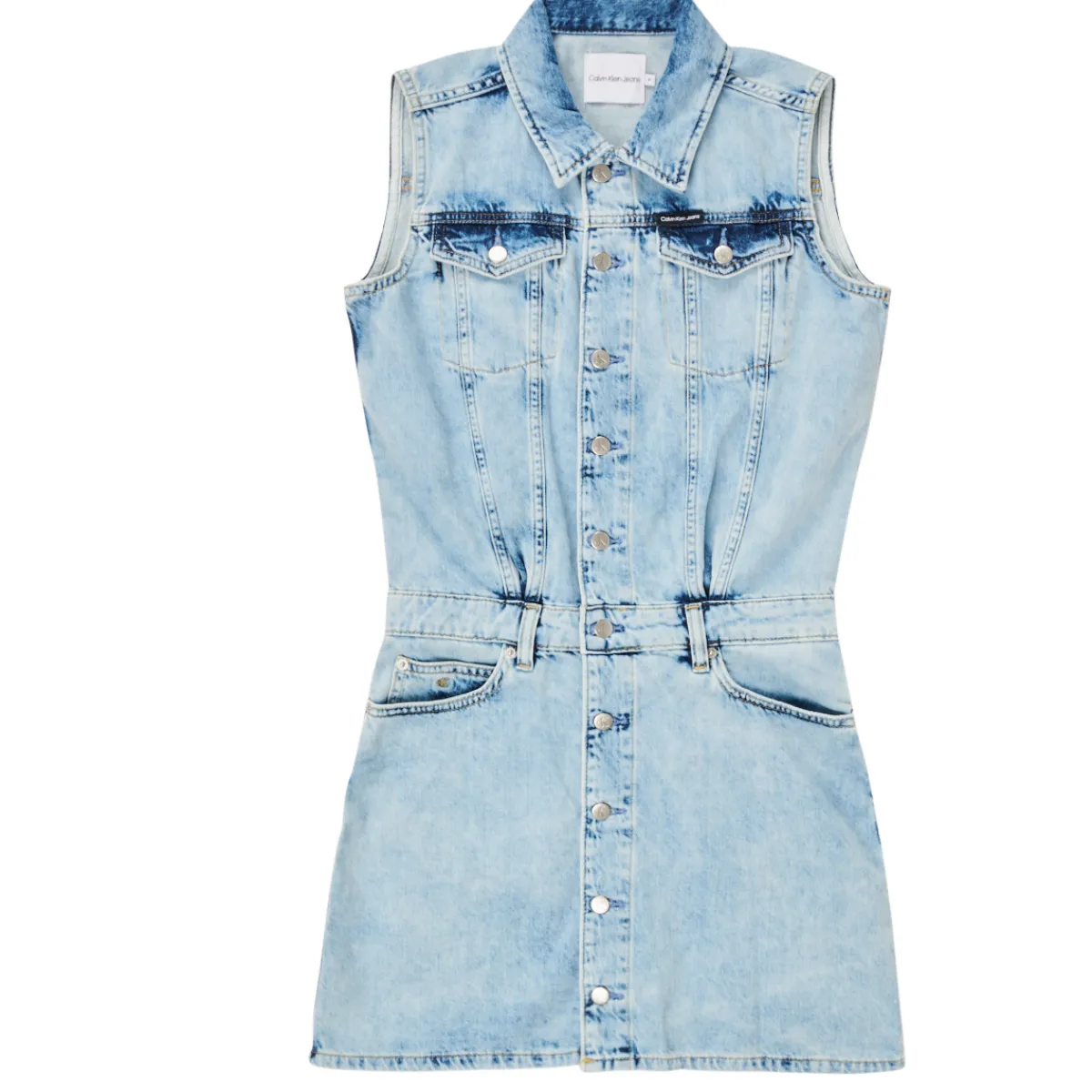 Robes^Calvin Klein Jeans - SLEEVELESS BLUE DENIM DRESS Bleu