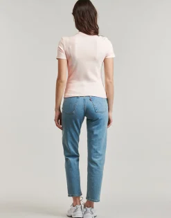 T-shirts & Polos^Calvin Klein Jeans - WOVEN LABEL RIB FITTED TEE Rose