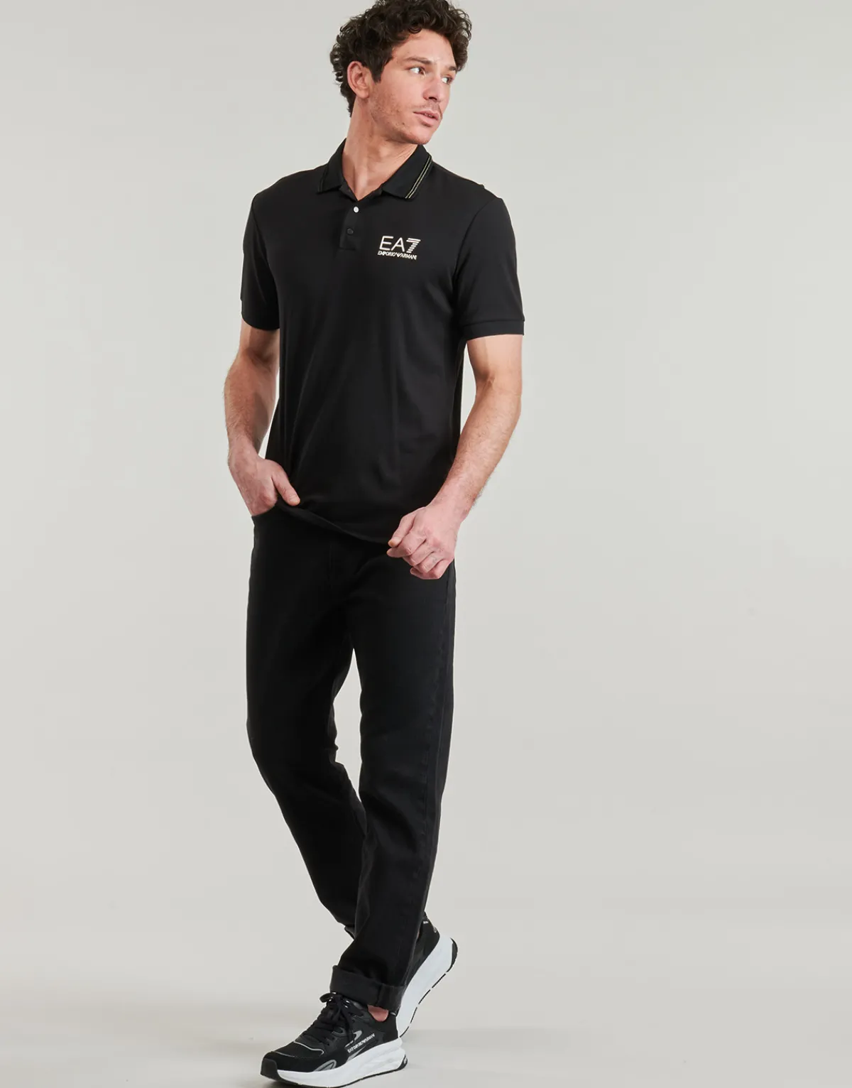 T-shirts & Polos^Emporio Armani EA7 - TRAIN GOLD LABEL POLO PUNTO ROMA 7M000300 Noir