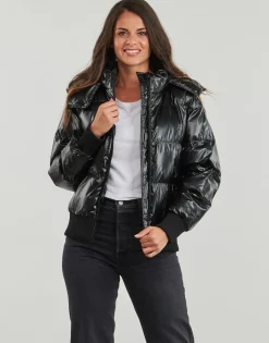Manteaux^Guess - BICE METALLIC HOODIE PUFFER Noir
