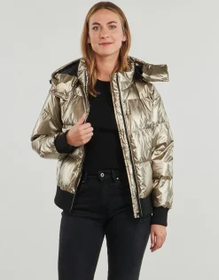 Manteaux^Guess - BICE METALLIC HOODIE PUFFER Bronze