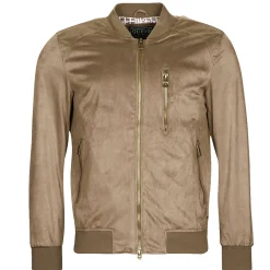 Vestes^Guess - FAUX SUEDE HOODED BOMBER Beige