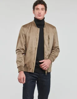 Vestes^Guess - FAUX SUEDE HOODED BOMBER Beige