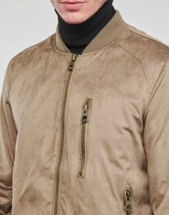 Vestes^Guess - FAUX SUEDE HOODED BOMBER Beige