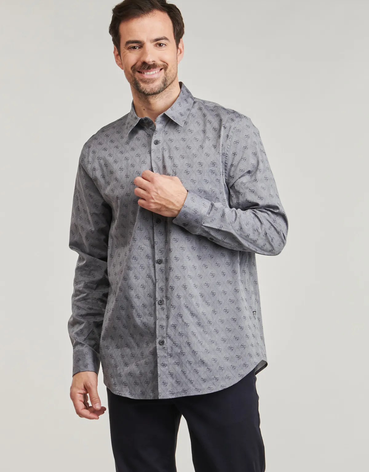 Chemises^Guess - 4G JACQUARD SHIRT Gris