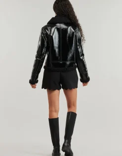 Vestes^Guess - LS ANDREA FAUX SHEARLING JKT Noir