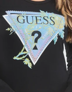 T-shirts & Polos^Guess - LS RN ALVA TEE Noir