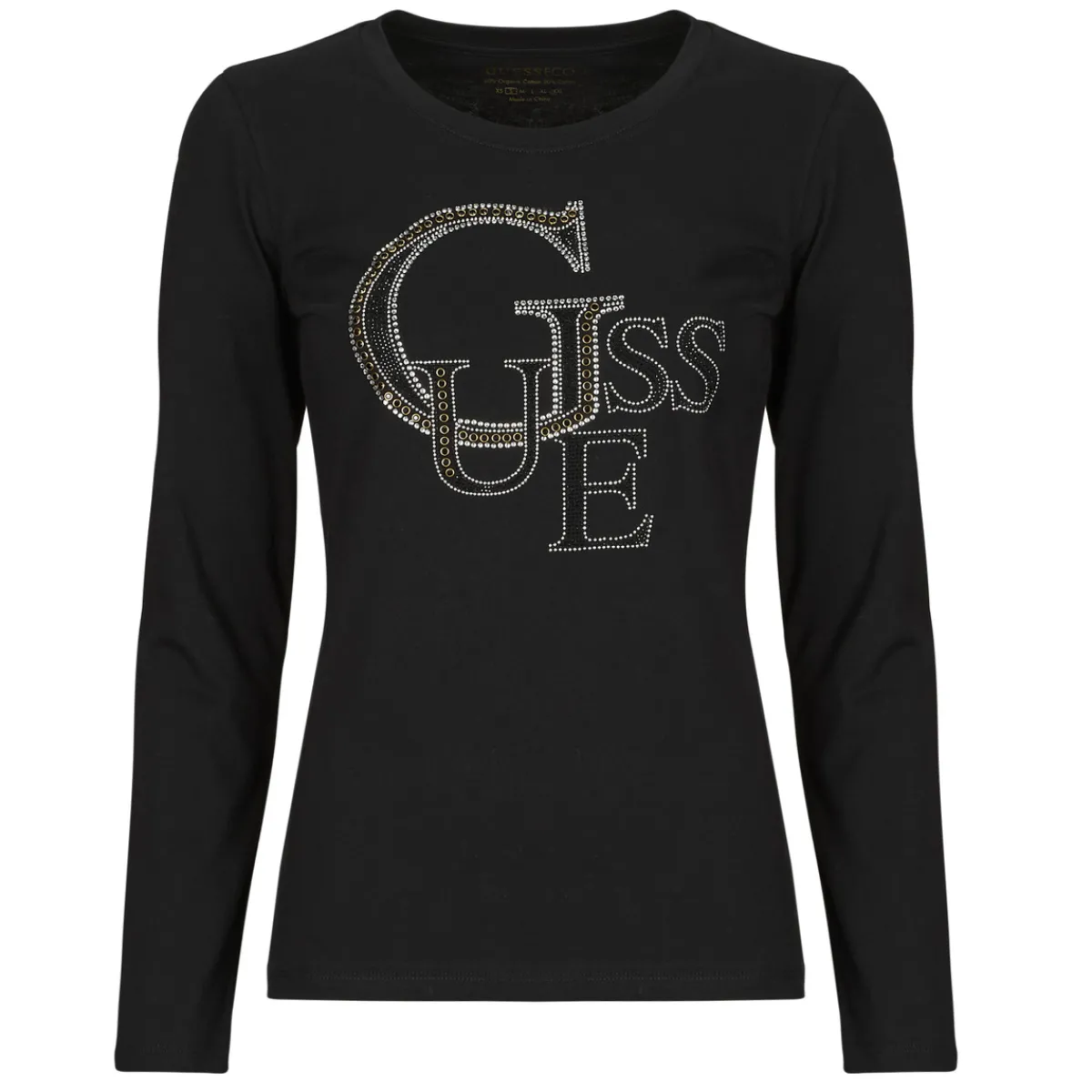 T-shirts & Polos^Guess - LS RN STUDDED LOGO TEE Noir