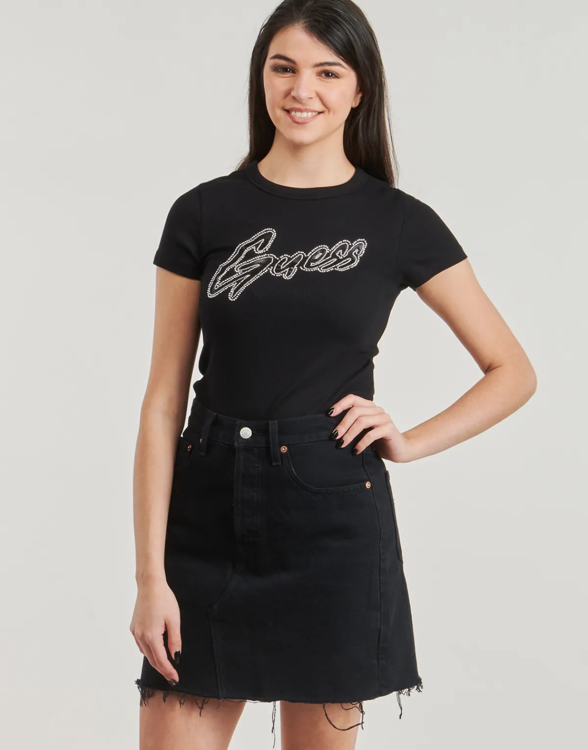 T-shirts & Polos^Guess - RIB LOGO Noir