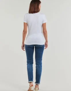 T-shirts & Polos^Guess - RN SATIN TRIANGLE Blanc