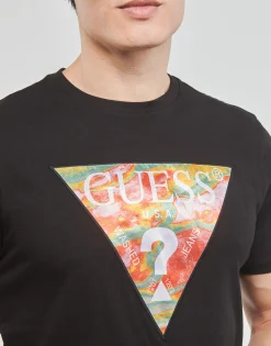 T-shirts & Polos^Guess - SS BSC ABSTRACT TRI LOGO TEE Noir