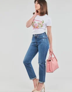 T-shirts & Polos^Guess - SS CN TRIANGLE FLOWERS TEE Blanc
