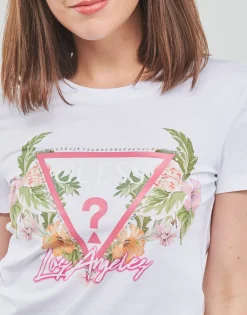 T-shirts & Polos^Guess - SS CN TRIANGLE FLOWERS TEE Blanc