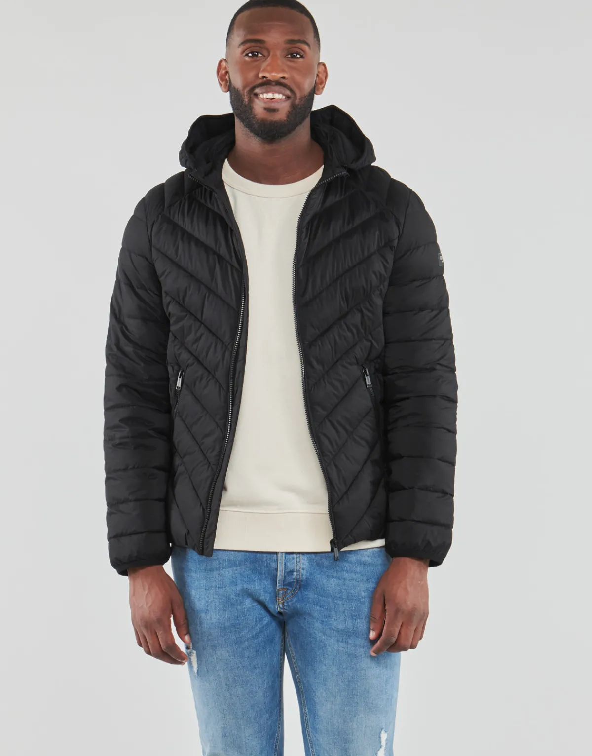 Manteaux^Guess - STRETCH HOODIE JACKET Noir