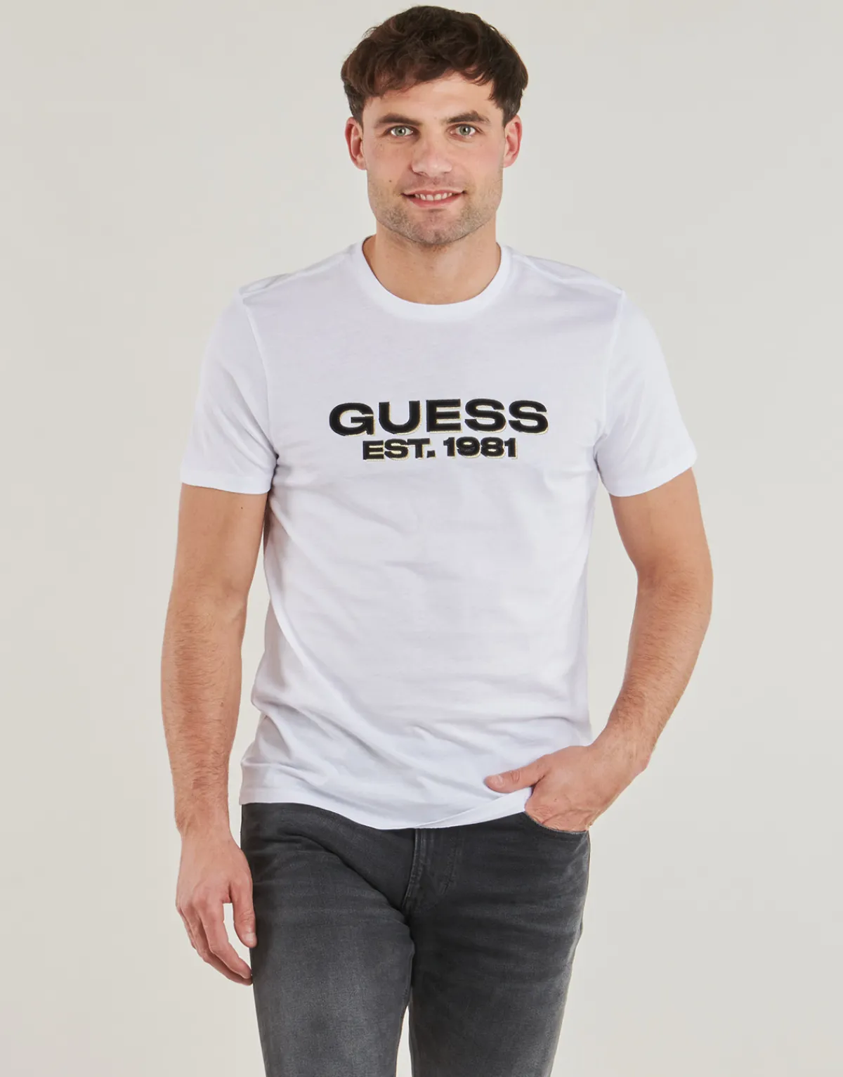 T-shirts & Polos^Guess - VELVET LOGO Blanc