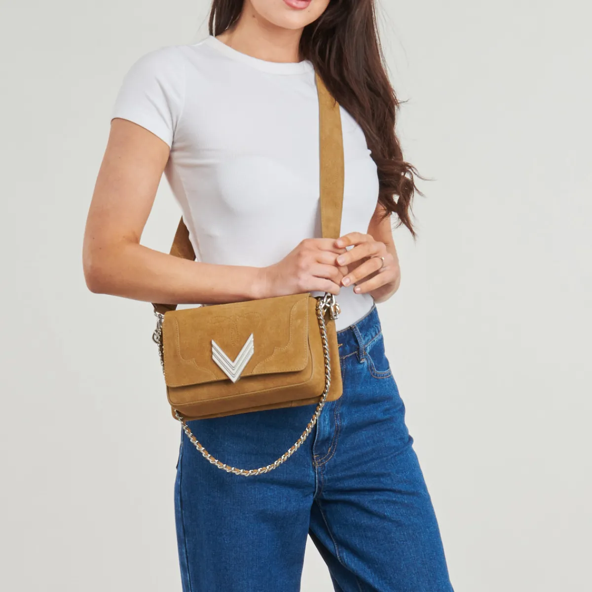 Besaces / Sacs Bandoulière^Ikks - 111 WESTERN COL DECOUPE SUEDE Camel