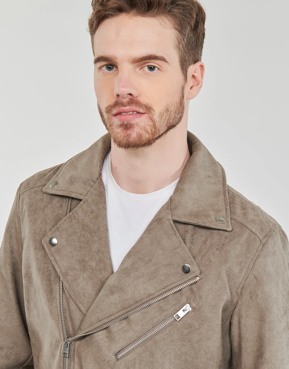 Vestes^Jack & Jones - JJROCKY FAUX SUEDE BIKER JACKET Beige