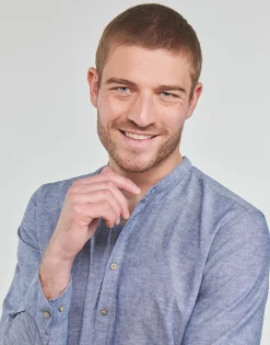 Chemises^Jack & Jones - JPRBLASUMMER HALF PLACKET SHIRT L/S Bleu