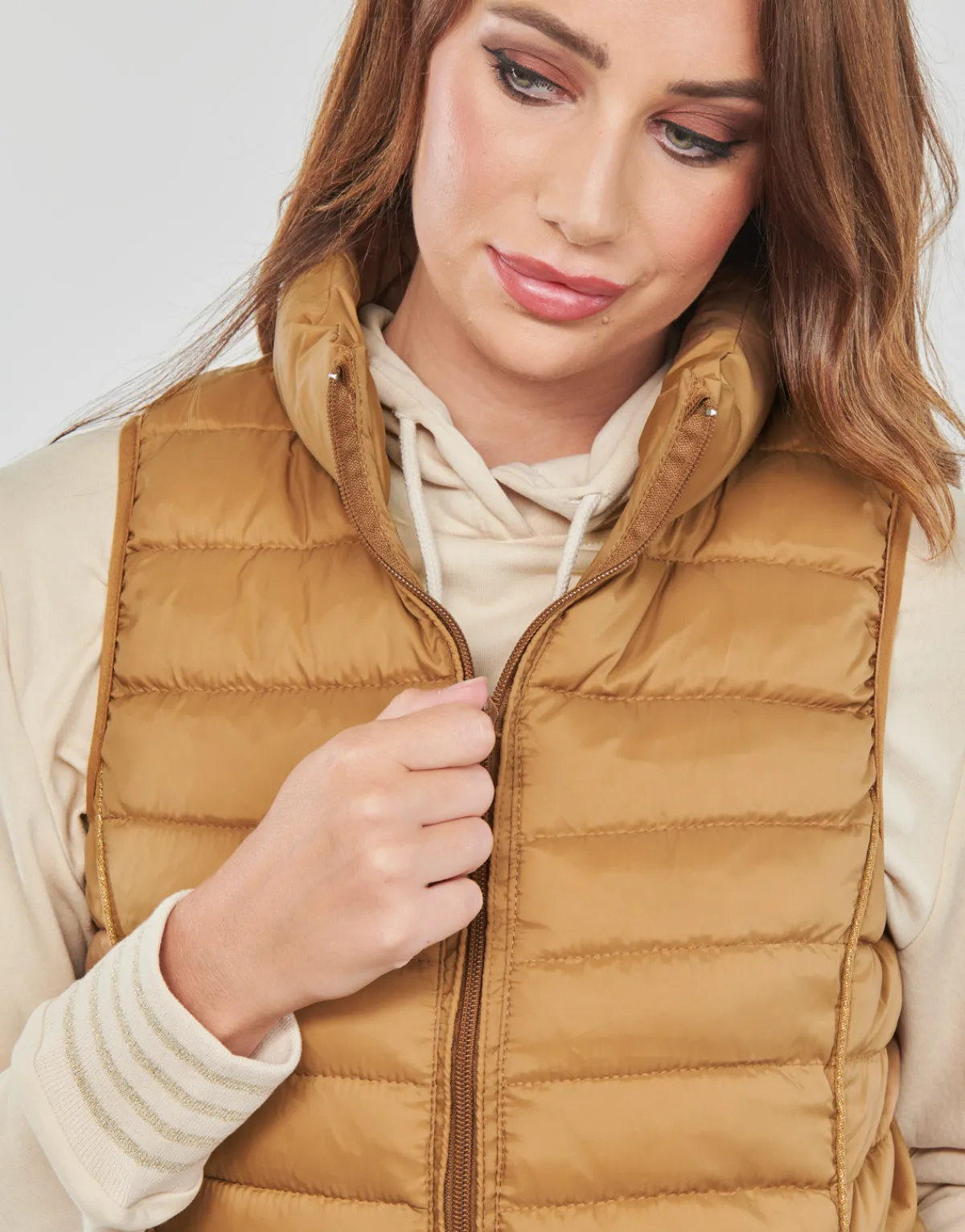 Manteaux^Only - ONLNEWCLAIRE QUILTED WAISTCOAT OTW MArron