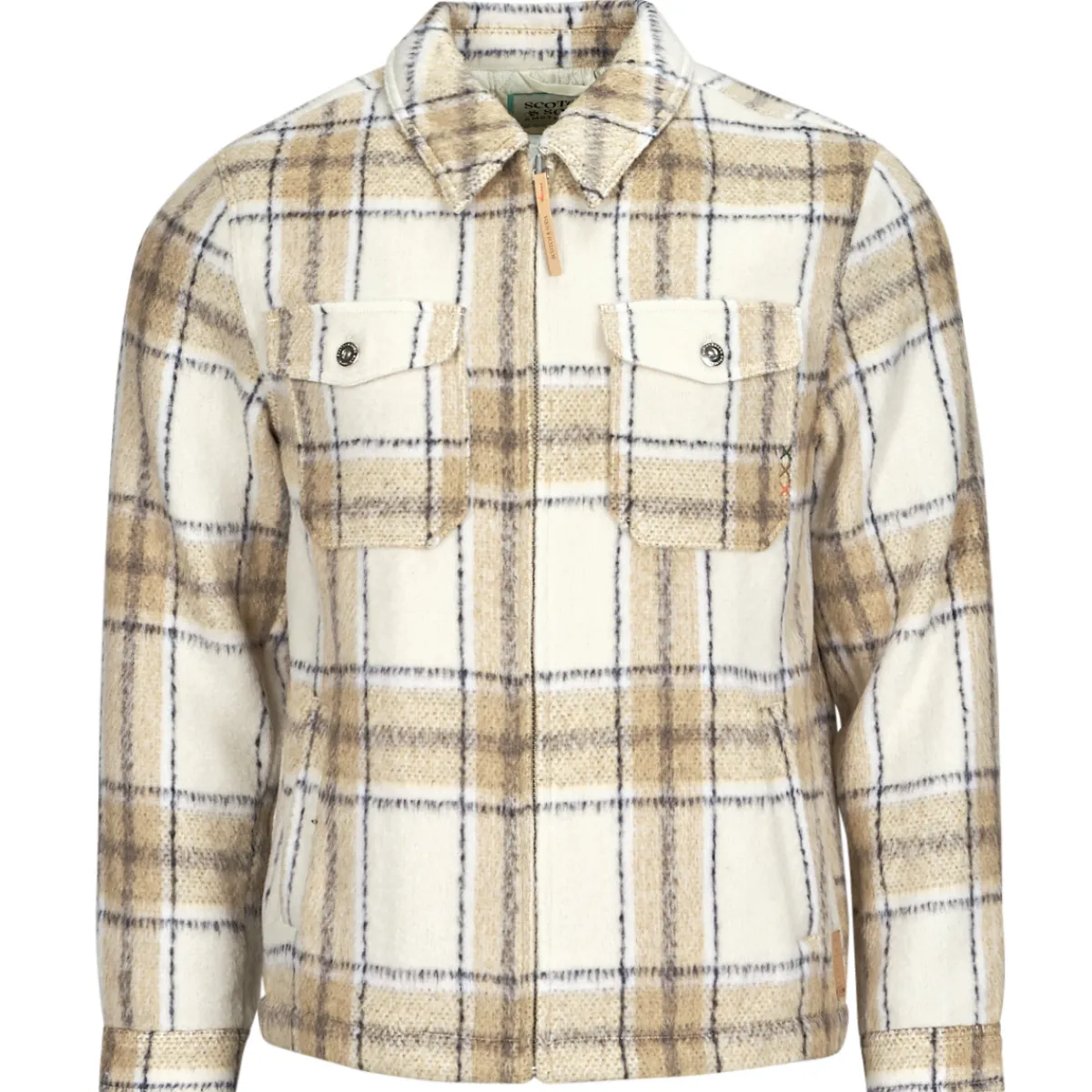 Vestes^Scotch & Soda - Wool-Blend Zip-Thru Check Overshirt Camel