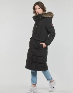 Manteaux^Superdry - EVEREST LONGLINE PUFFER COAT Noir