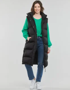 Manteaux^Superdry - LONGLINE HOODED PUFFER GILET Noir