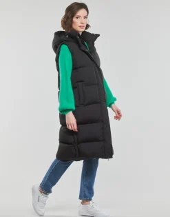 Manteaux^Superdry - LONGLINE HOODED PUFFER GILET Noir