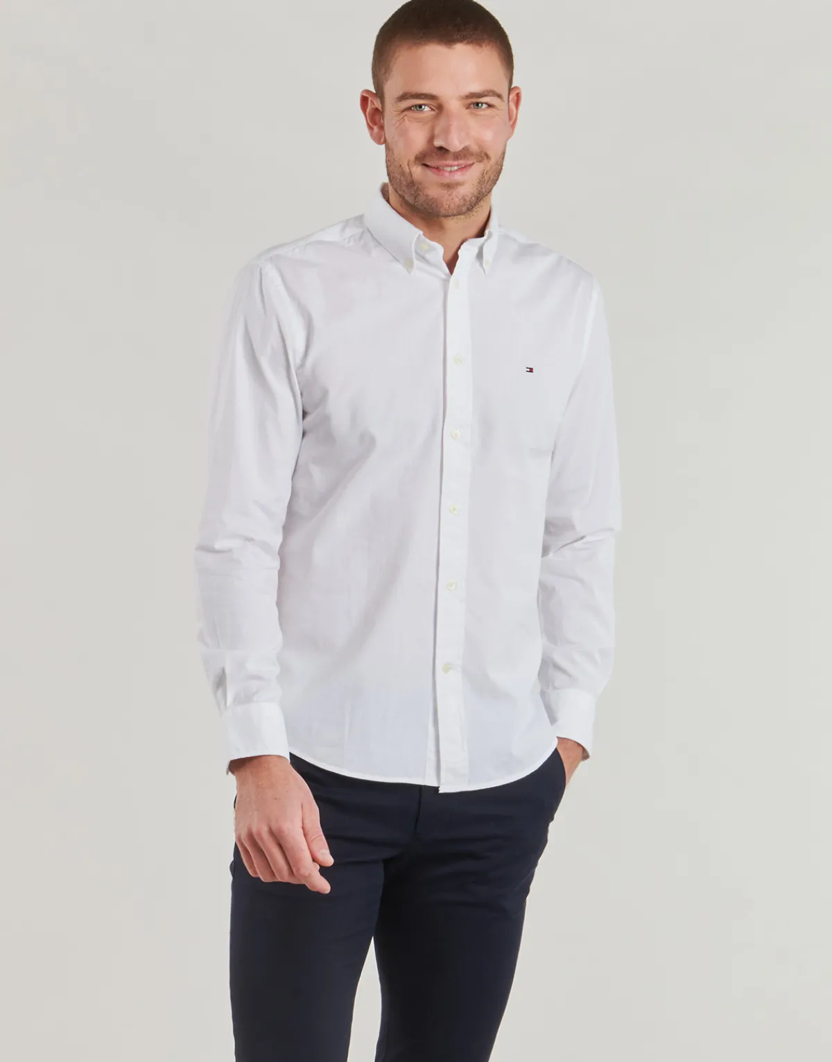 Chemises^Tommy Hilfiger - CORE FLEX POPLIN SOLID RF SHIRT Blanc