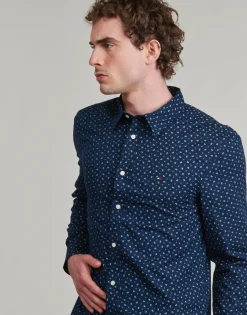 Chemises^Tommy Hilfiger - FLEX POPLIN AOP SF SHIRT Marine