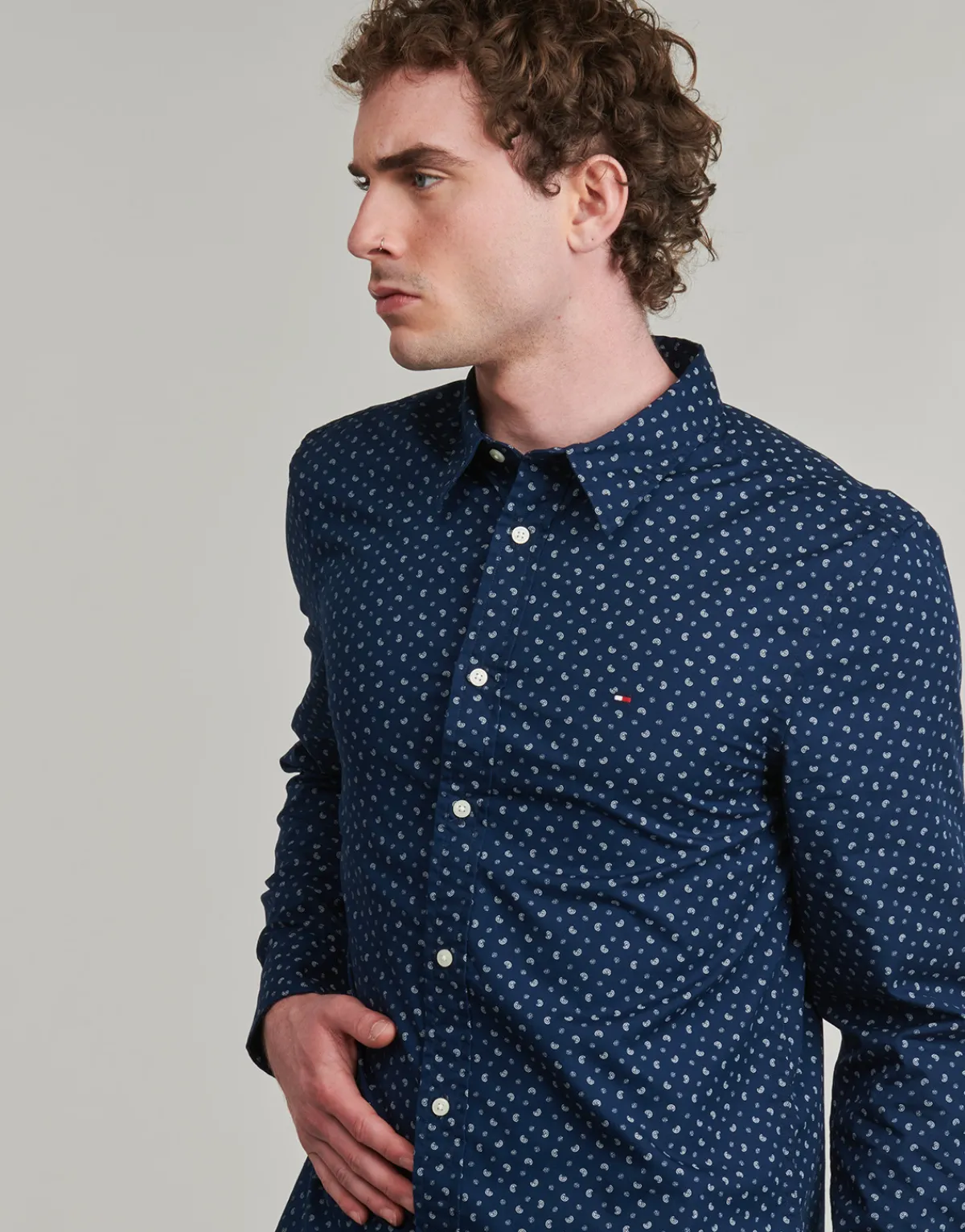 Chemises^Tommy Hilfiger - FLEX POPLIN AOP SF SHIRT Marine