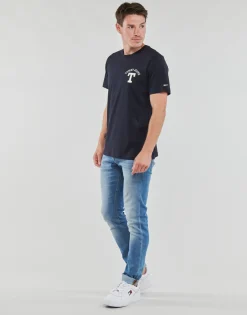T-shirts & Polos^Tommy Jeans - TJM REG CURVED LETTERMAN TEE Marine